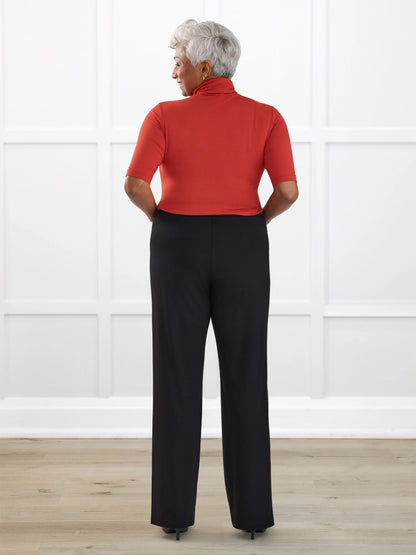 Avalynn mid rise straight leg pant for women in Black on model Keethai, size M @Keethai-M 
