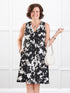 Bevlyn sleeveless v neck pocket dress in Moo’d bloom on model Donna, size S @Donna-S 