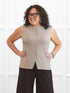 Bibi high neck tailored vest for women in Portobello on model Kerri, size M Petite @Kerri-M-petite 