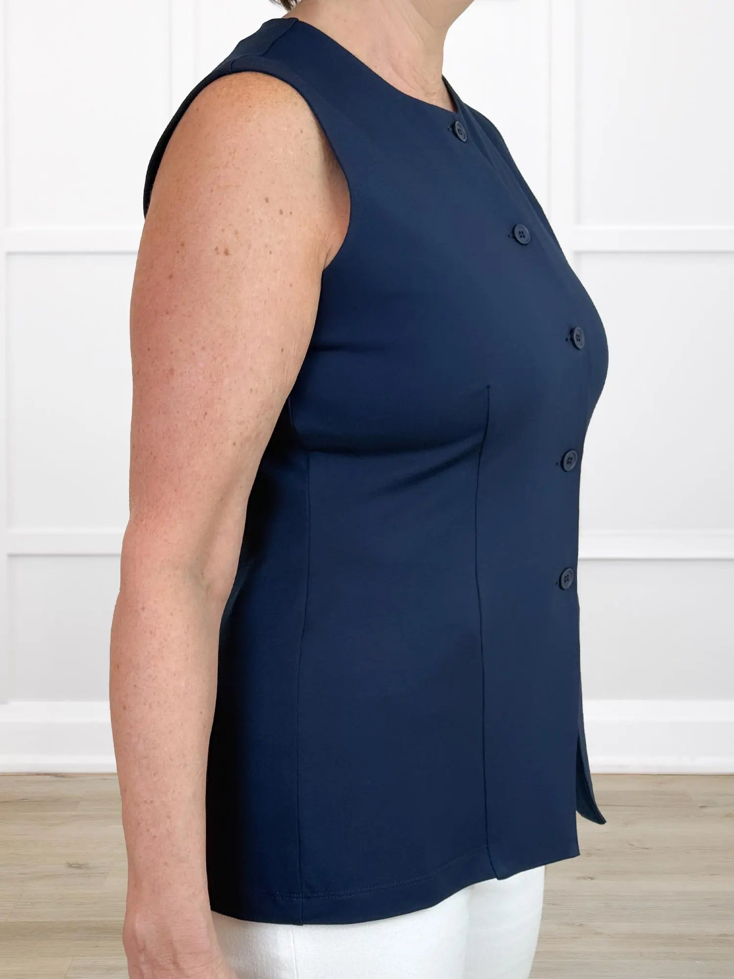 Bibi high neck tailored vest for women in Navy 