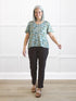 Christal pull on pintuck ankle pant 00 in Dark chocolate on model Kerri, size S Regular @Kerri-S-regular 