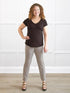 Christal pull on pintuck ankle pant 00 in Portobello on model Melanie, size M Regular @Melanie-M-regular 