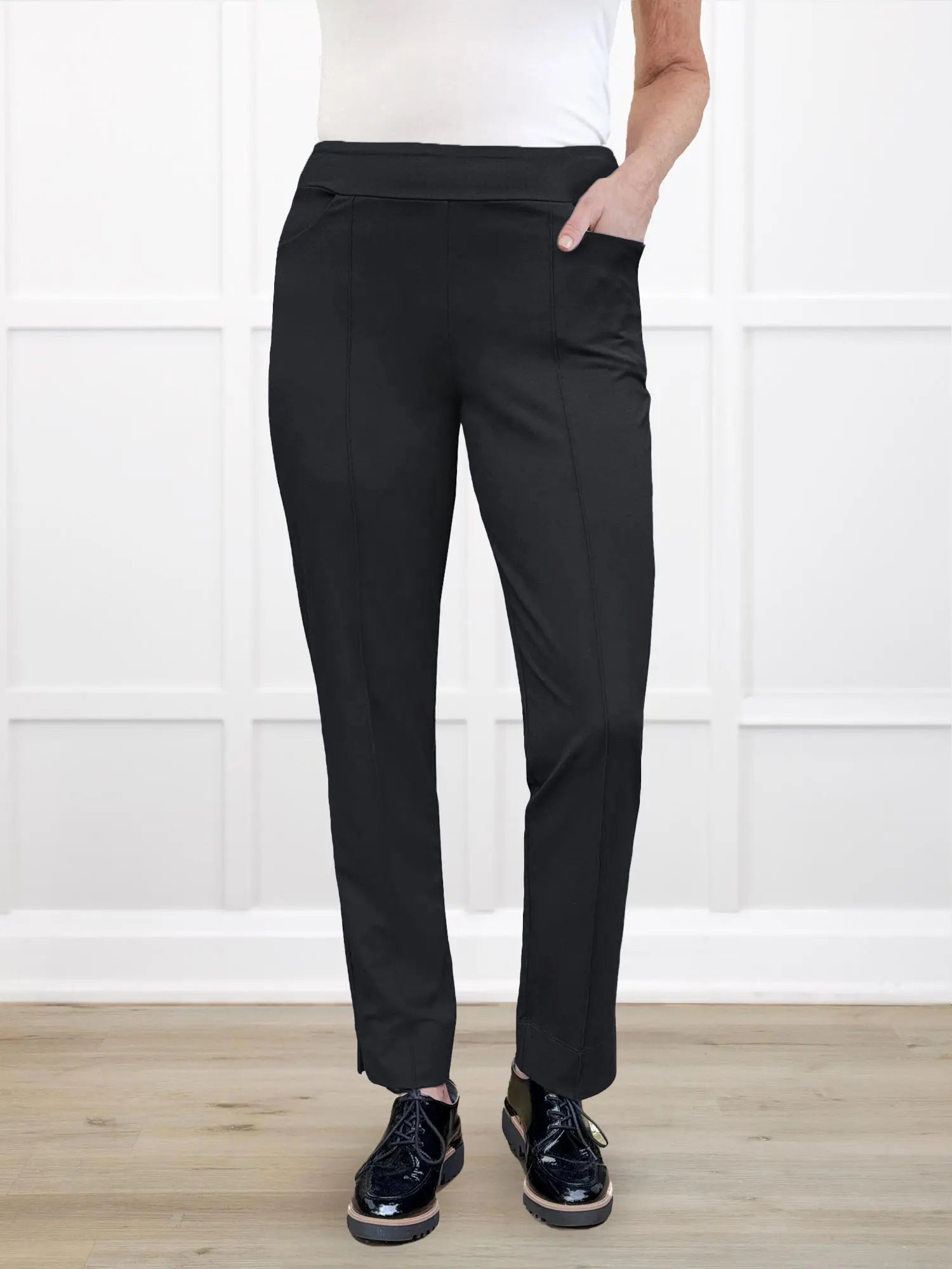 Christal pull on pintuck ankle pant for women in Black 