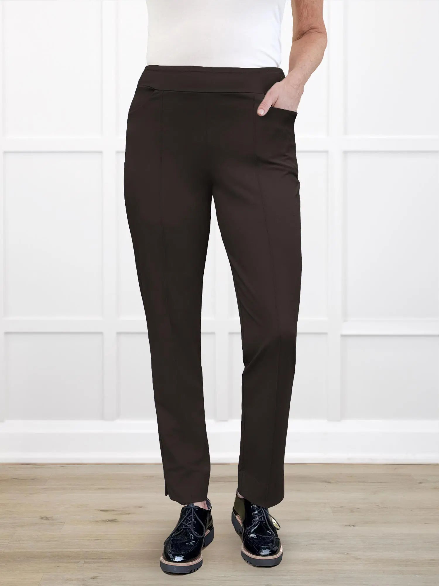 Christal pull on pintuck ankle pant for women in Dark chocolate 