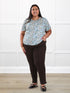 Christal pull on pintuck ankle pant for women in Dark chocolate on model Sureka, size 3X @Sureka-3x 