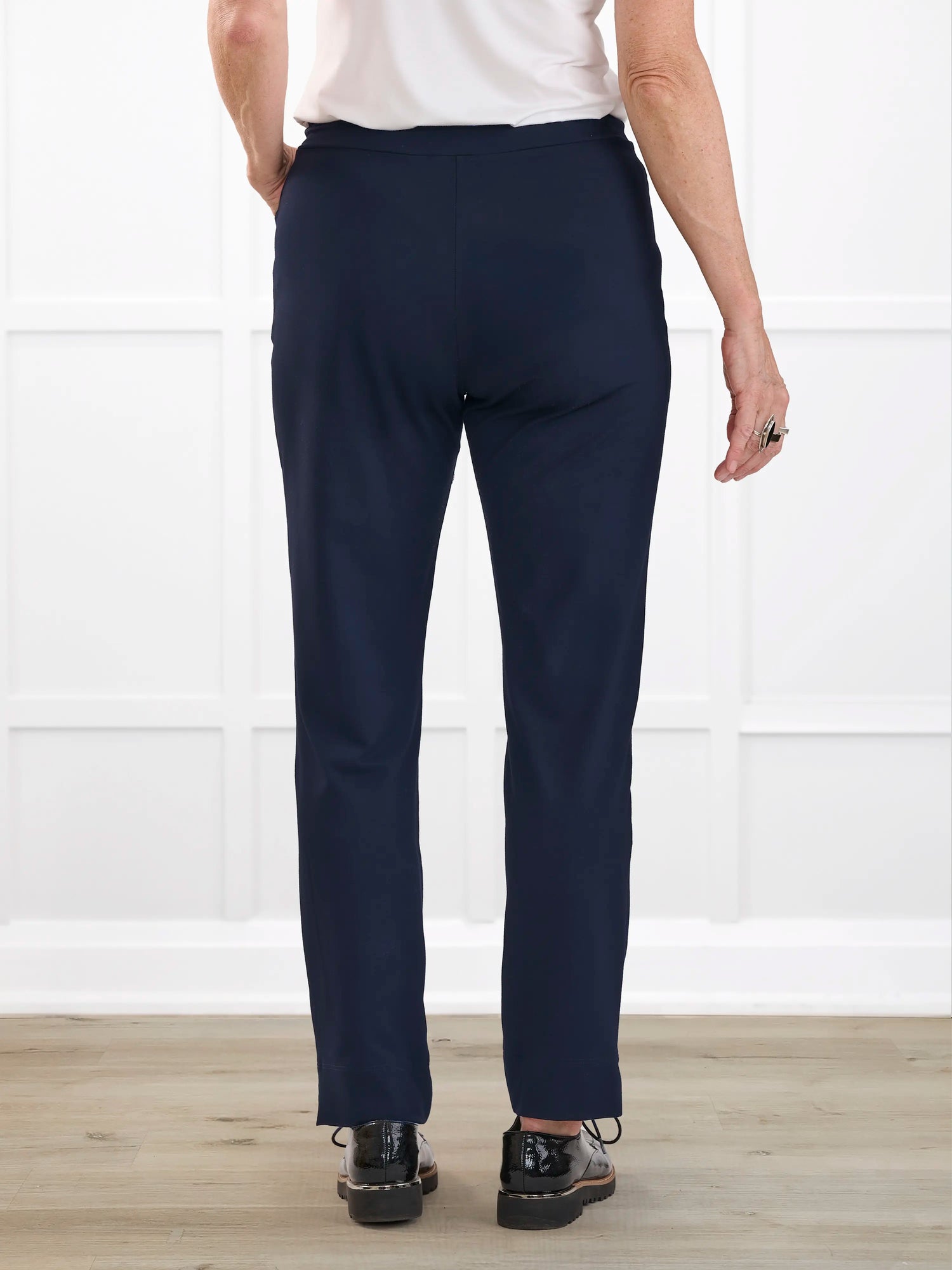 Christal pull on pintuck ankle pant for women in Navy 