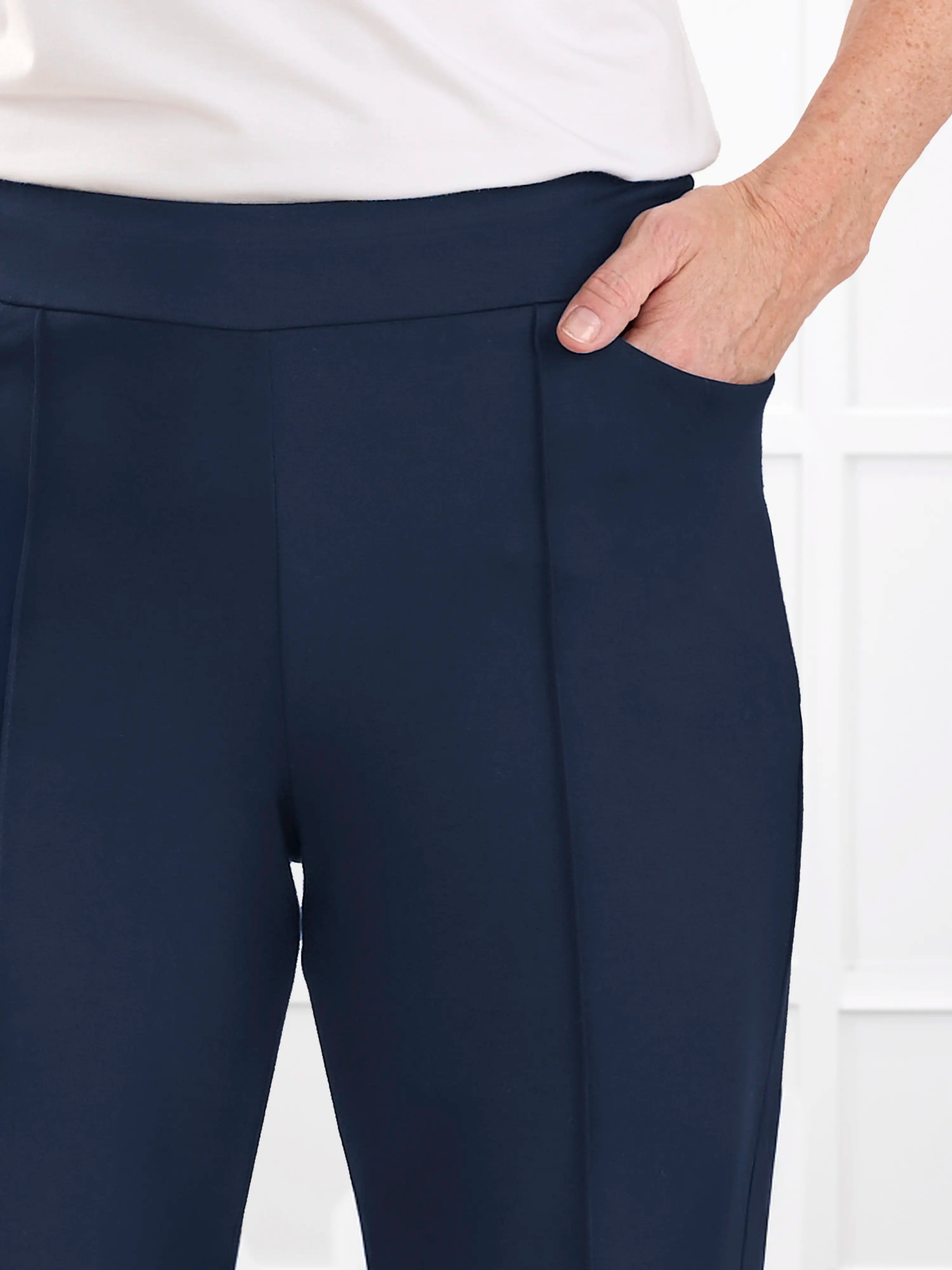 Christal pull on pintuck ankle pant for women in Navy 