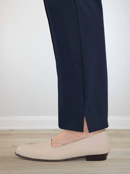 Christal pull on pintuck ankle pant for women in Navy 