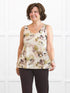 Codi reversible neckline flowy tank for women in Rosewater on model Donna, size S Regular @Donna-S-regular 
