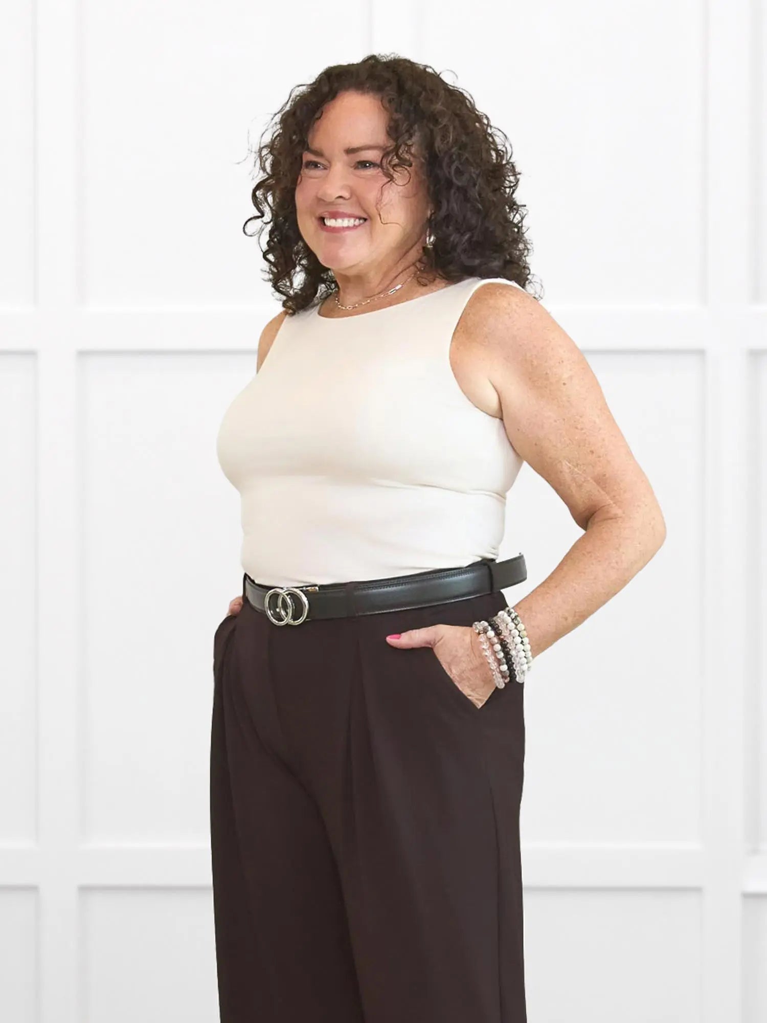 Darla boatneck tank top for women in Natural on model Kerri, size M @Kerri-M 