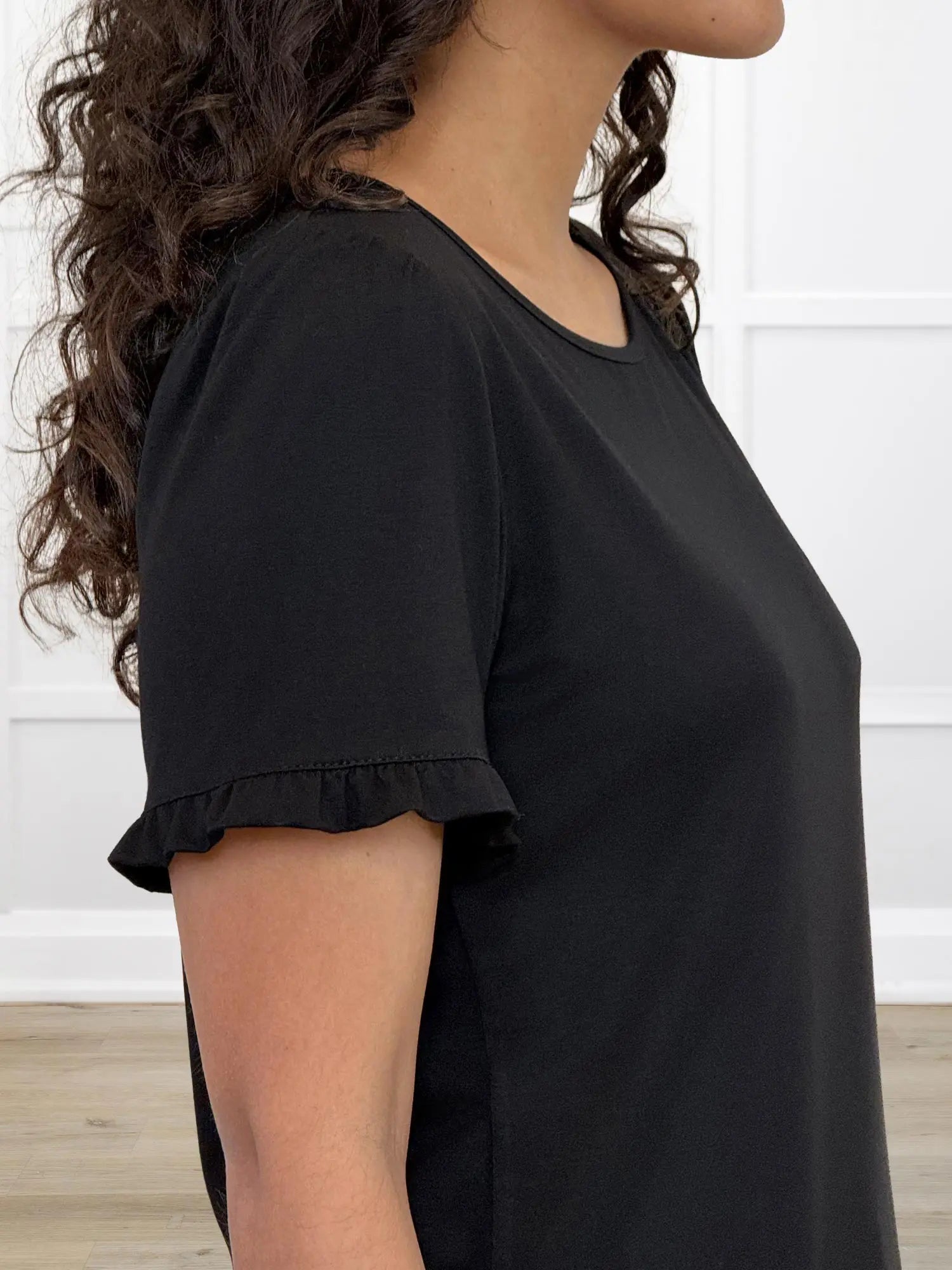 Darlene reversible neckline ruffle sleeve top for women in Black 