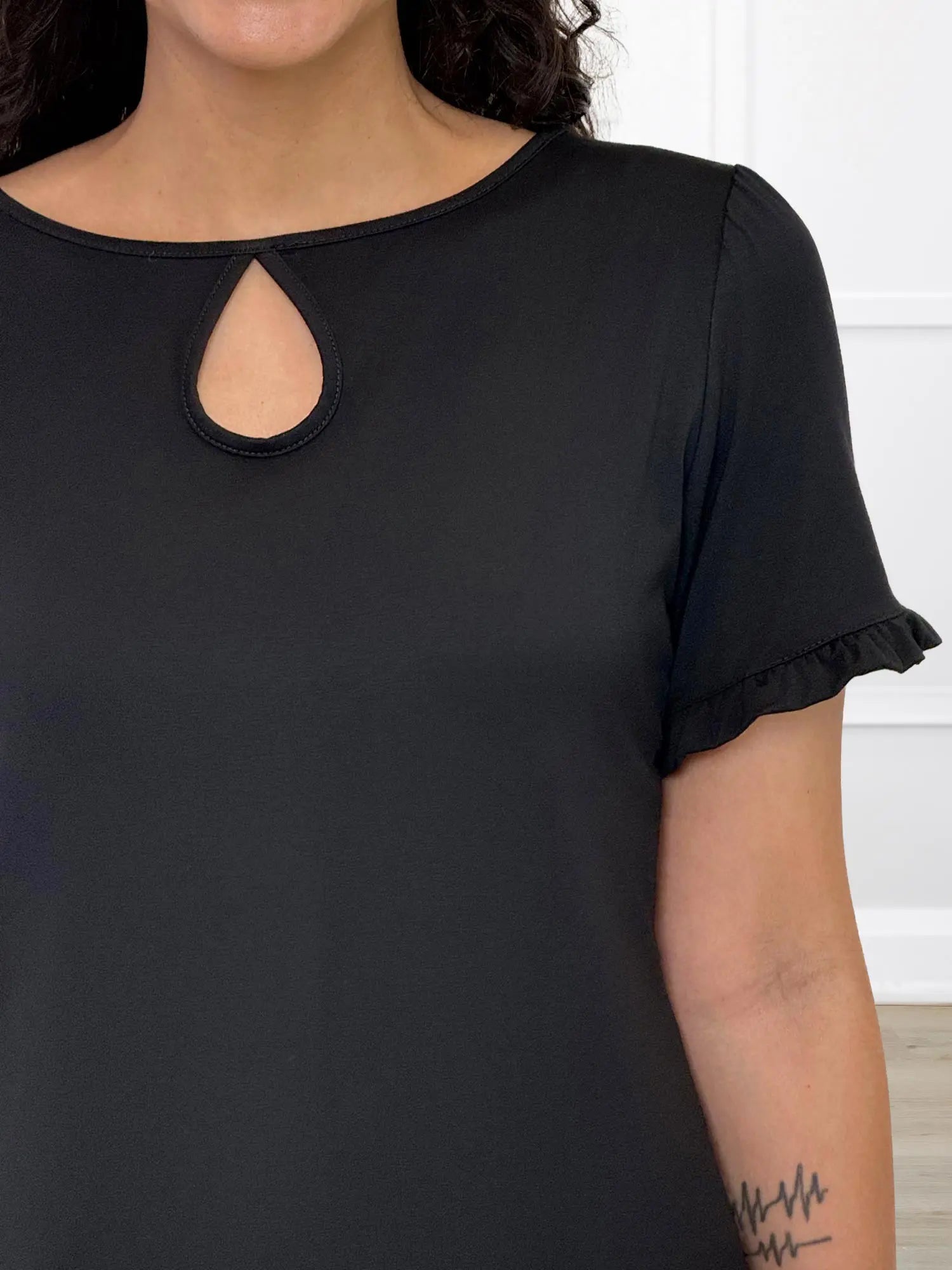 Darlene reversible neckline ruffle sleeve top for women in Black 
