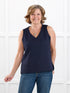 Dory v neck sweater vest for women in Dark navy on model Donna, size S @Donna-S 