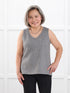 Dory v neck sweater vest for women in Heather grey on model Terry, size S @Terry-S 