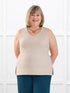 Dory v neck sweater vest for women in Oatmeal melange on model Laurie, size XXL @Laurie-XXL  