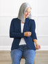 Emily soft stretchy blazer in Navy on model Kerri, size S Regular @Kerri-S-regular 