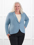 Emily soft stretchy blazer for women in Steel blue on model Colleen, size XXL Petite @Colleen-XXL-petite 