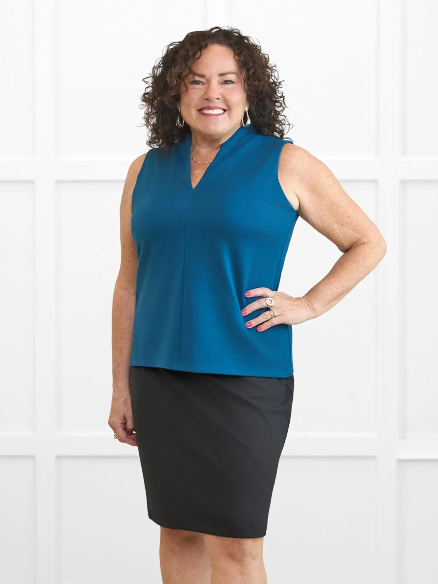 Enid pull on ponte pencil skirt for women in Black on model Kerri, size M @Kerri-M 