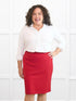 Enid pull on ponte pencil skirt for women in Chili on model Kerri, size M @Kerri-M 