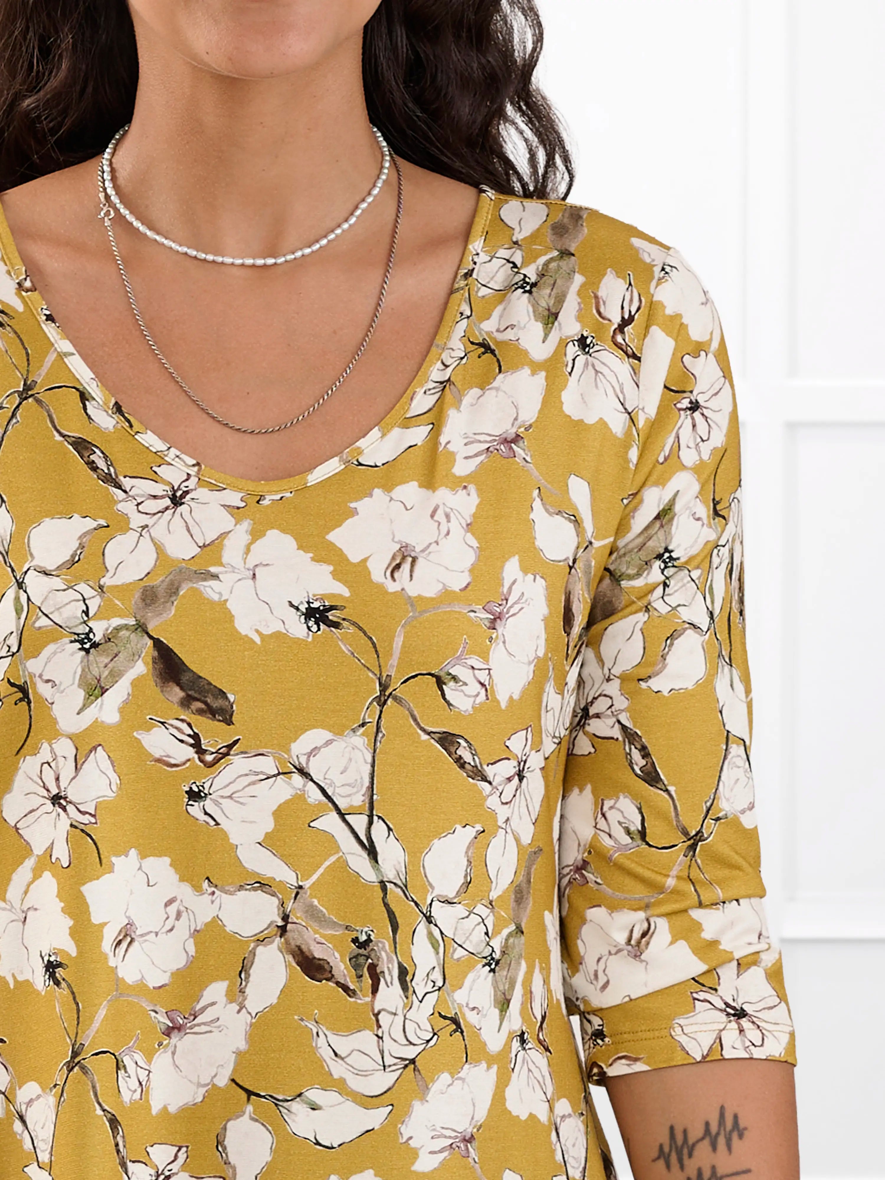 Fran reversible neckline sleeve top for women in Amber bloom 