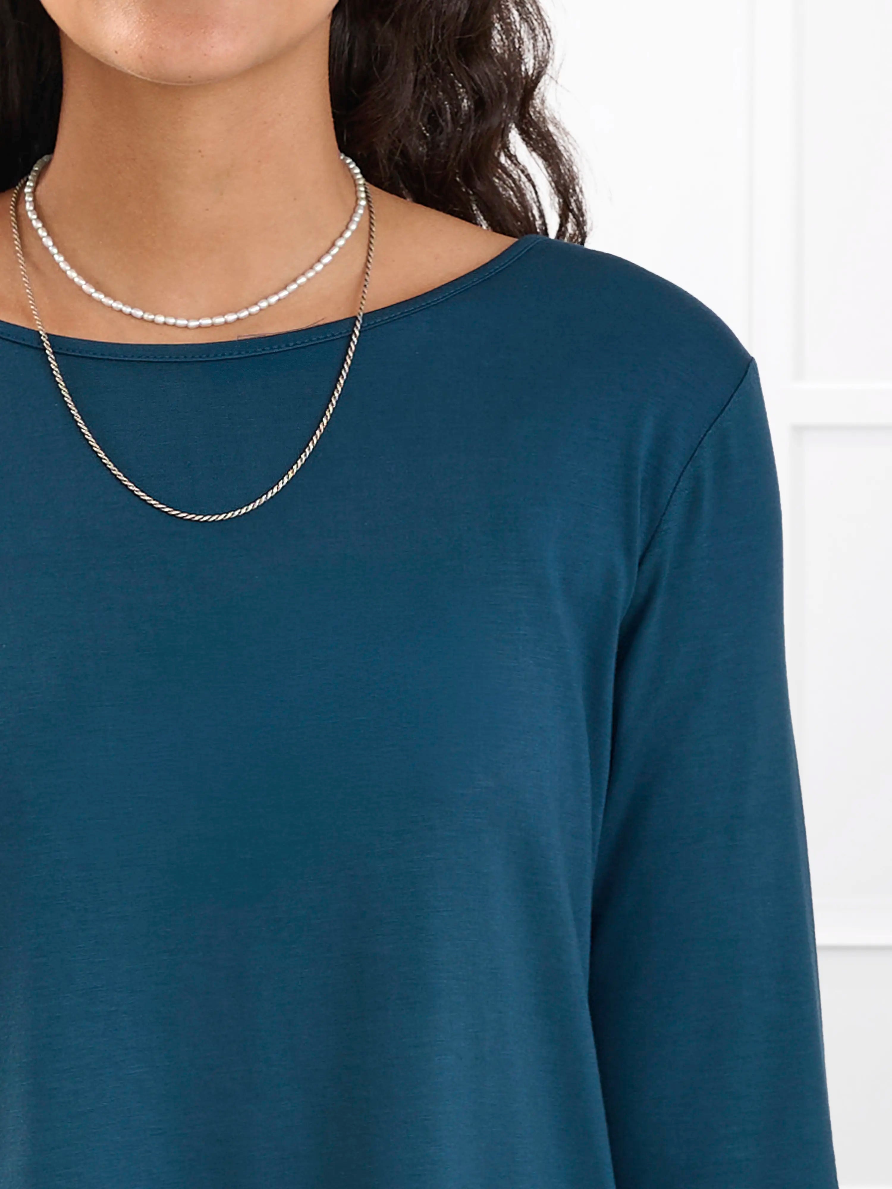 Fran reversible neckline sleeve top for women in Atlantic 