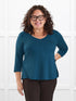 Fran reversible neckline sleeve top for women in Atlantic on model Kerri, size M @Kerri-M 