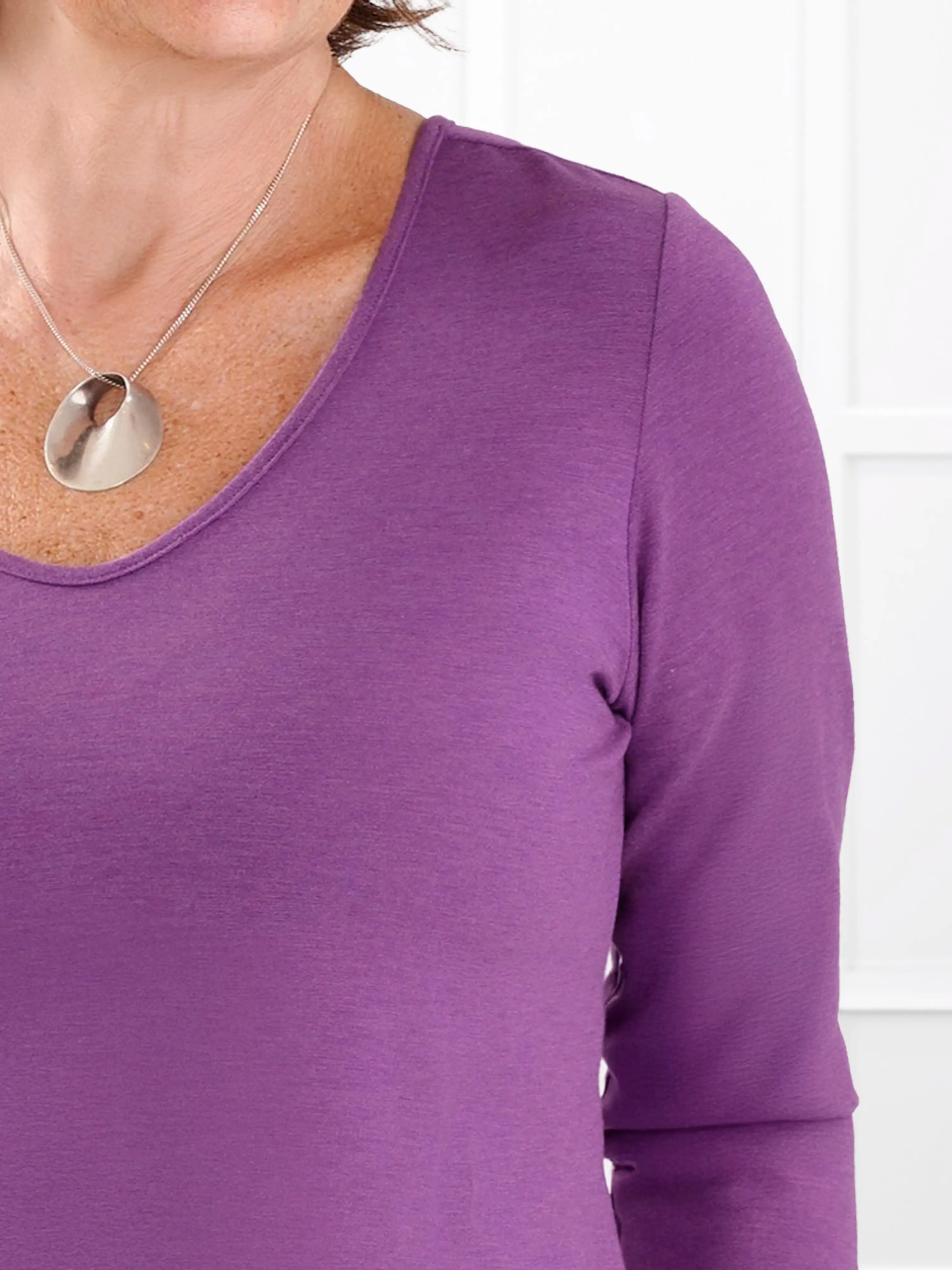 Fran reversible neckline sleeve top for women in Lupin melange 