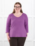 Fran reversible neckline sleeve top for women in Lupin melange on model Bri, size XL @Bri-XL 