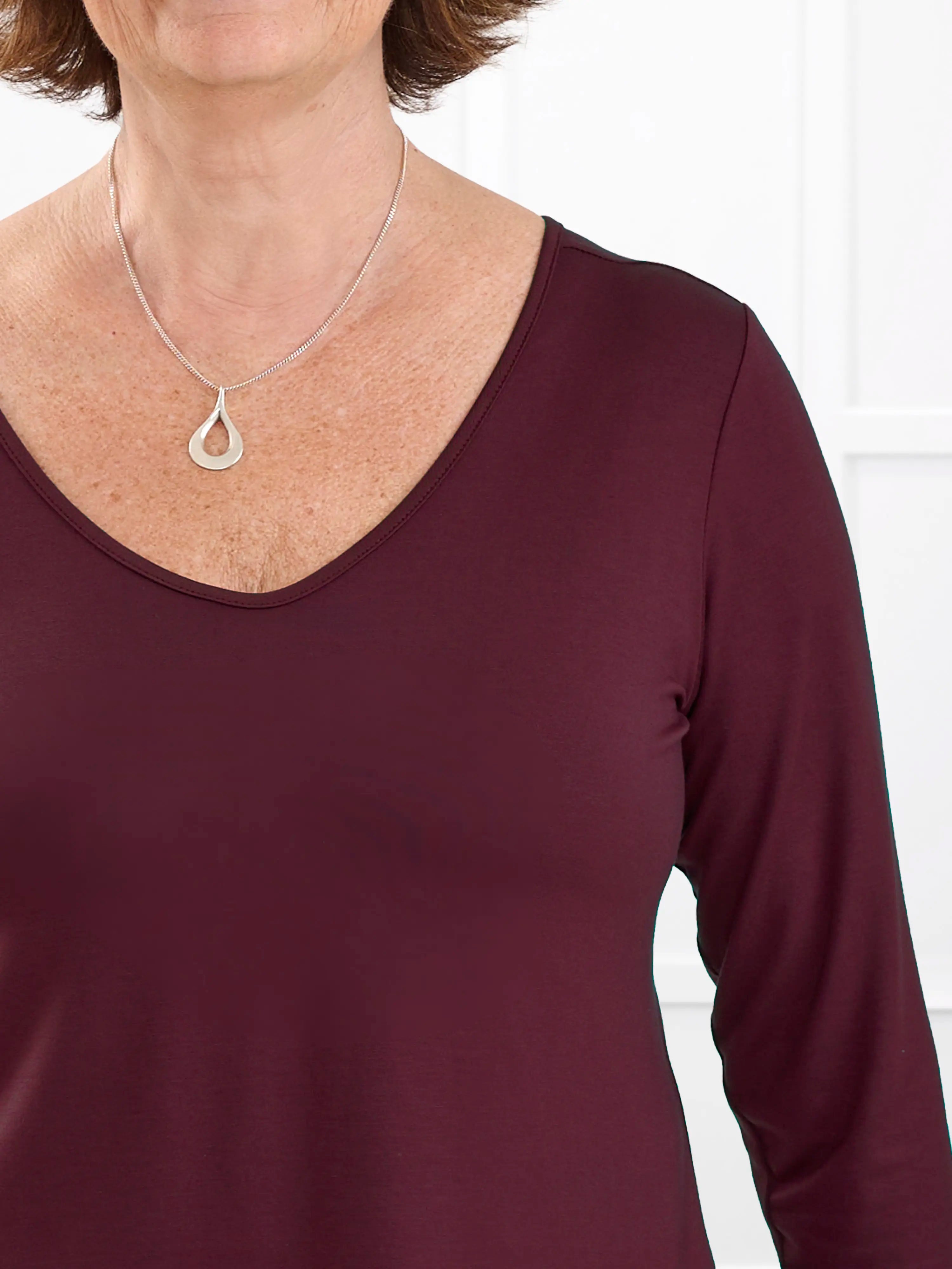 Fran reversible neckline sleeve top for women in Merlot 