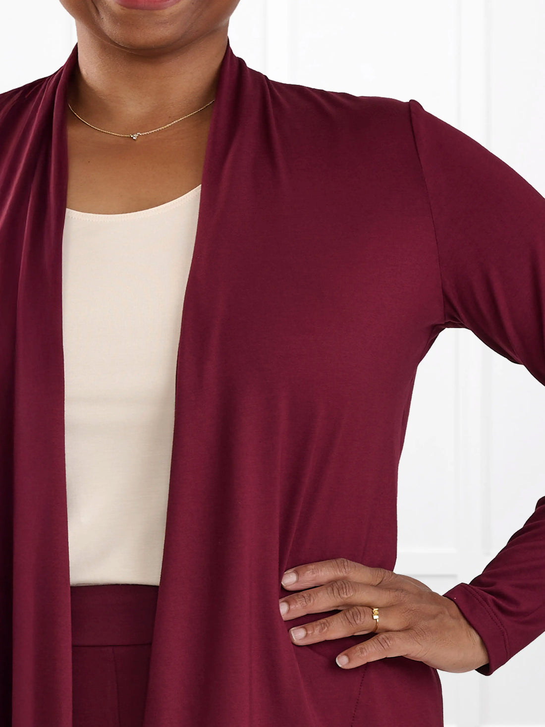 Georgina shawl collar pocket cardigan for women in Merlot 