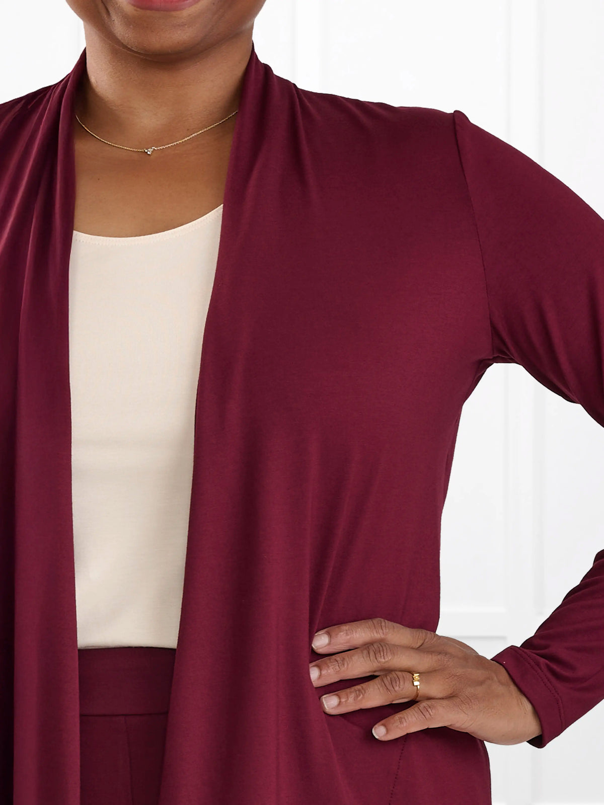Georgina shawl collar pocket cardigan for women in Merlot 
