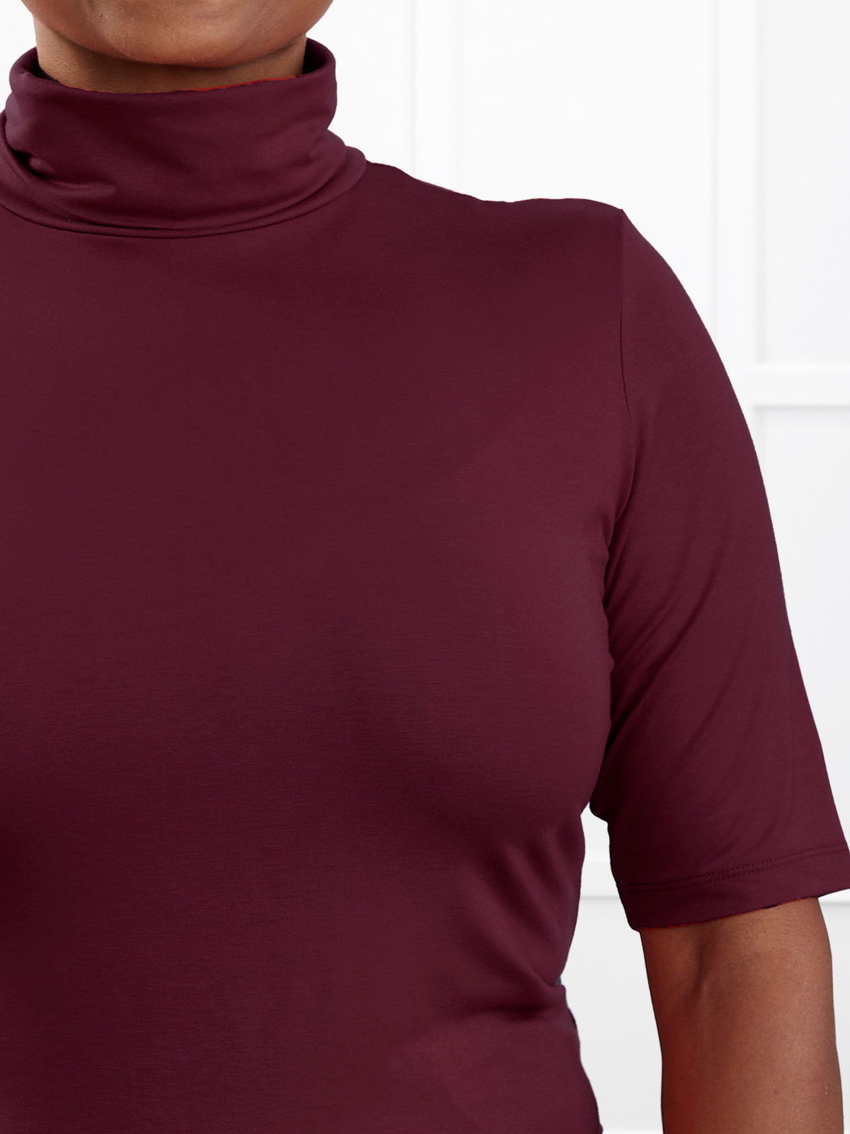Halima half sleeve turtleneck top for women in Merlot 