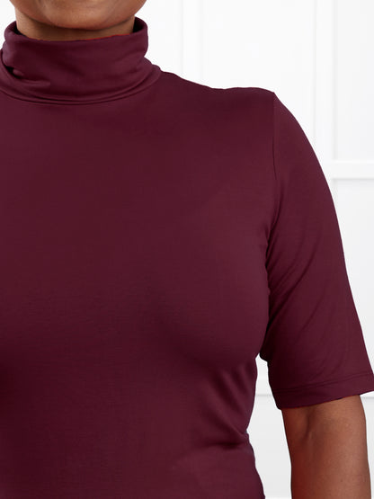 Halima half sleeve turtleneck top for women in Merlot 