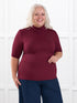 Halima half sleeve turtleneck top for women in Merlot on model Colleen, size XXL @Colleen-XXL 