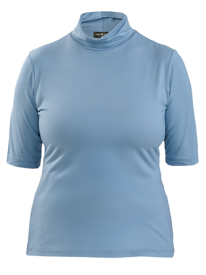 Halima half sleeve turtleneck top for women in Steel blue 