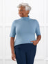 Halima half sleeve turtleneck top for women in Steel blue on model Keethai, size M @Keethai-M 