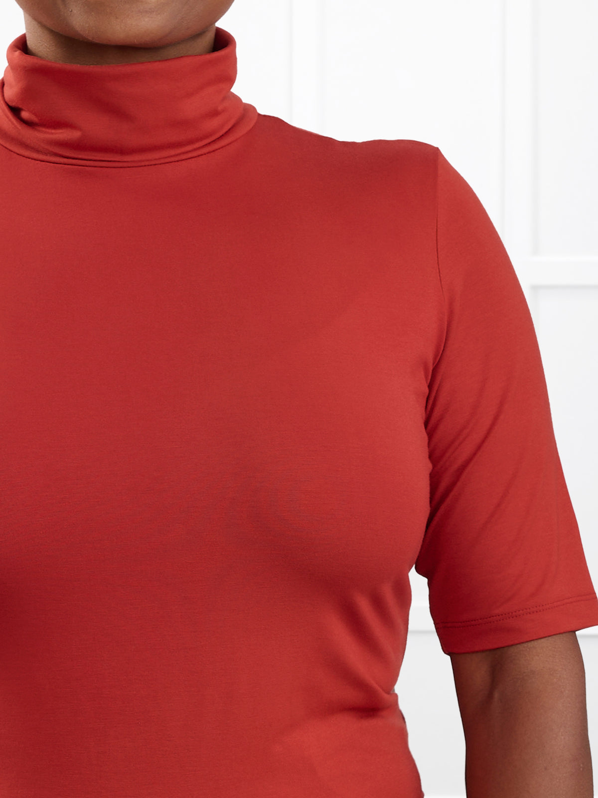 Halima half sleeve turtleneck top for women in Terracotta 