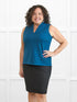Hollis sleeveless v neck ponte top for women in Moroccan on model Kerri, size M @Kerri-M 