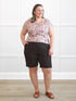 Irelynn bermuda pocket short for women 00 in Dark chocolate on model Cristina, size XXL @Cristina-XXL 