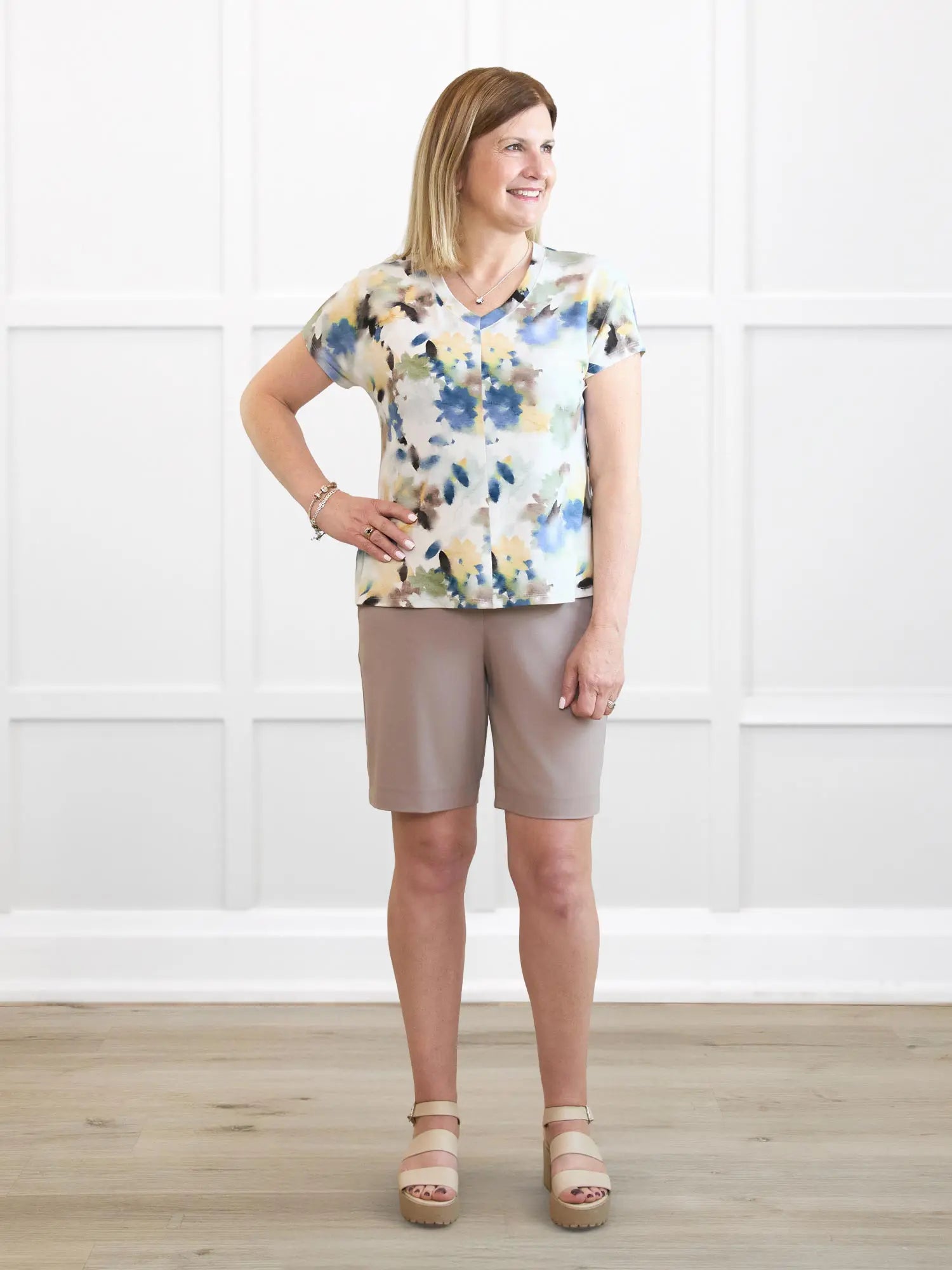 Irelynn bermuda pocket short for women in Portobello on model Natasha, size S @Natasha-S 