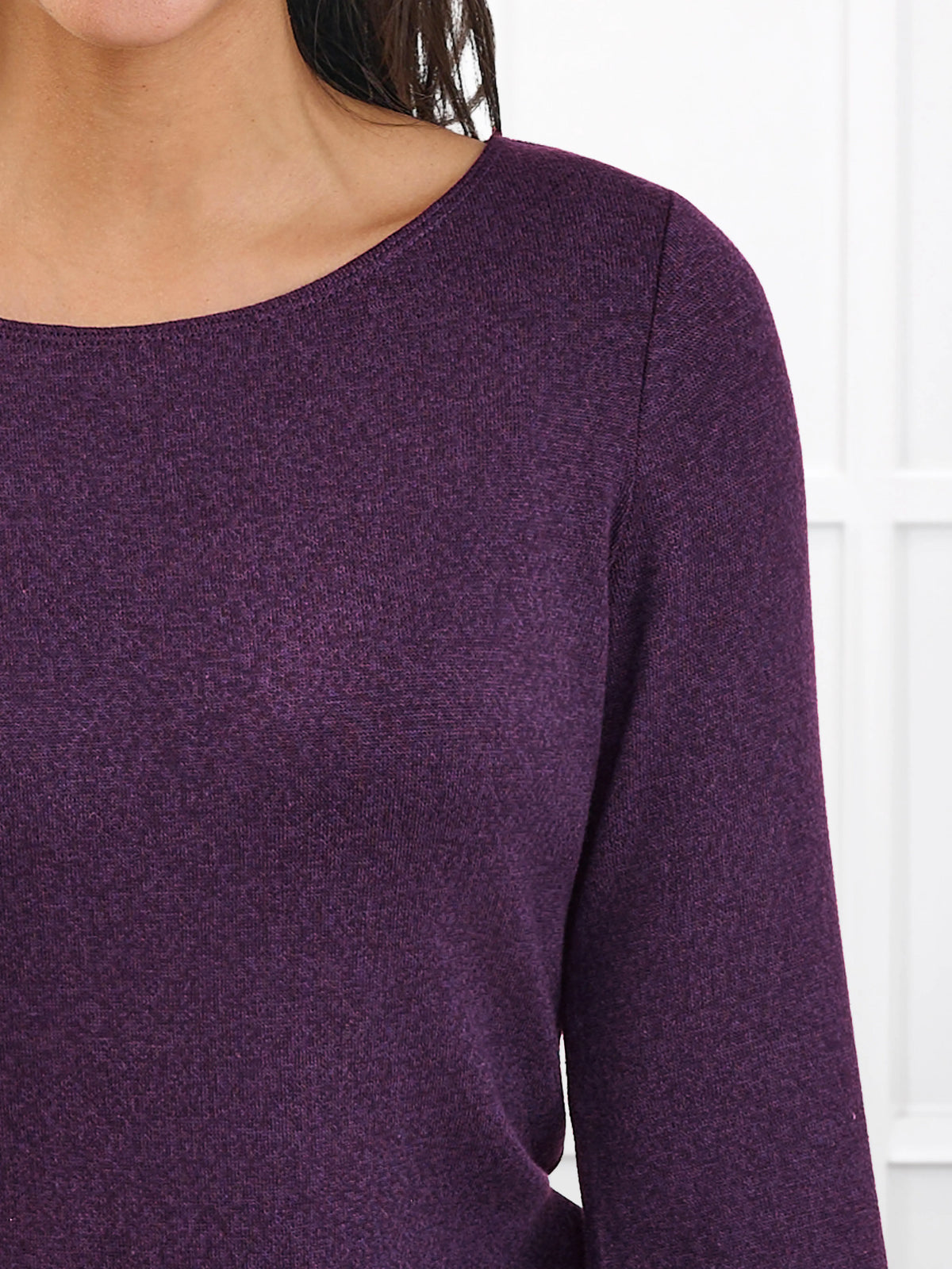 Irma lightweight sweater knit boatneck top for women in Blackcurrant 