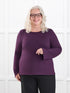 Irma lightweight sweater knit boatneck top for women in Blackcurrant on model Colleen, size XXL @Colleen-XXL 