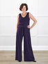 Janelle open back wide leg jumpsuit for women in Aubergine on model Donna, size S Regular @Donna-S-regular 