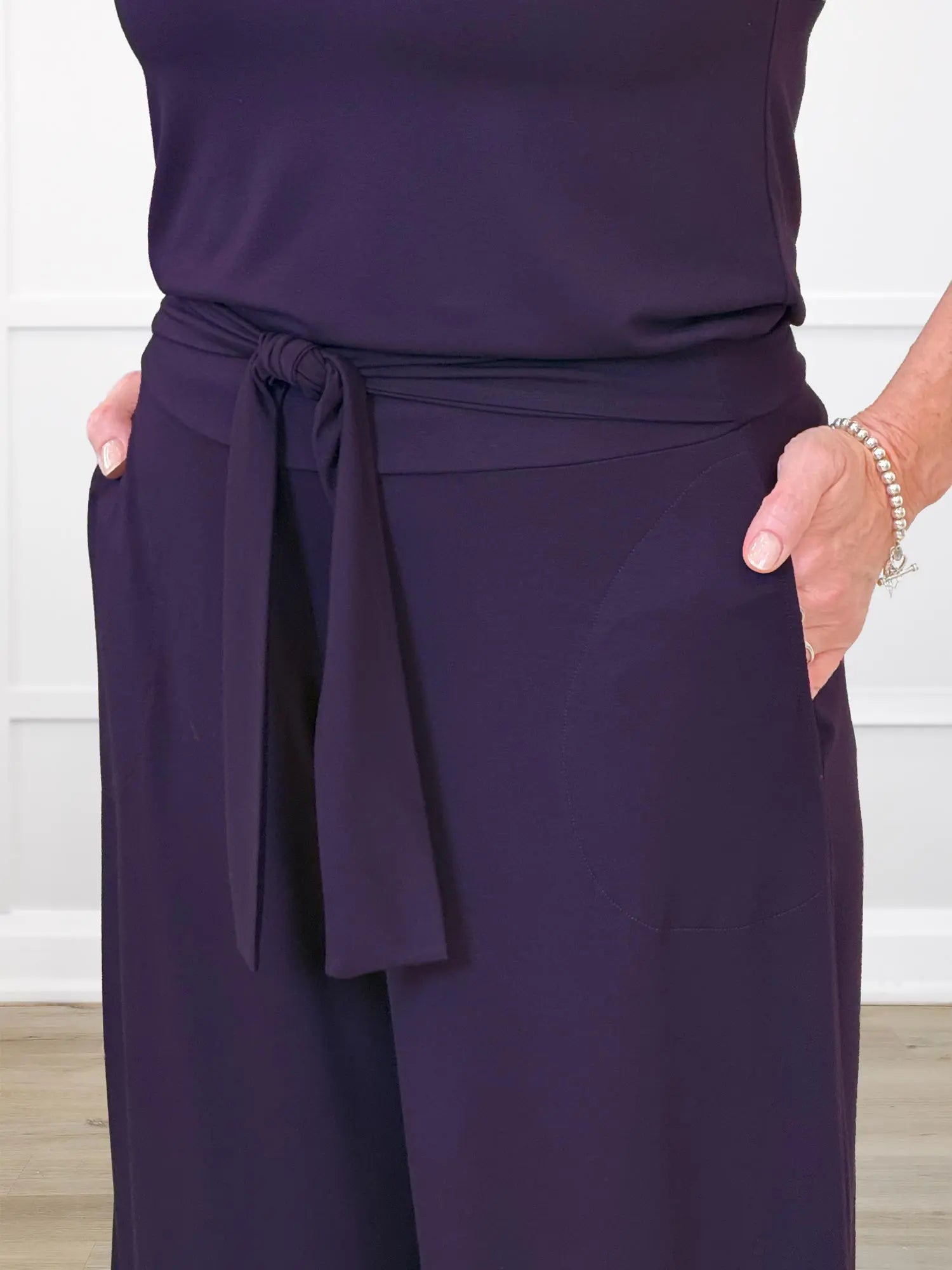 Janelle open back wide leg jumpsuit for women in Aubergine 