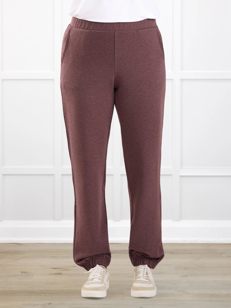 Jaylinn mid rise fleece jogger for women in Brown melange 