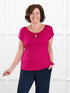 Josette reversible neckline keyhole dolman top for women in Dragon fruit on model Donna, size S Regular @Donna-S-regular 