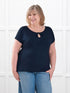 Josette reversible neckline keyhole dolman top for women in Navy on model Laurie, size XXL Regular @Laurie-XXL-regular 
