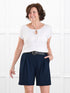 Josette reversible neckline keyhole dolman top for women in White on model Donna, size S Regular @Donna-S-regular 