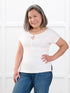 Josette reversible neckline keyhole dolman top for women in White on model Terry, size S Petite @Terry-S-petite 