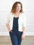 Jovi sweater knit bolero cardigan 00 in Ivory on model Melanie, size M @Melanie-M 